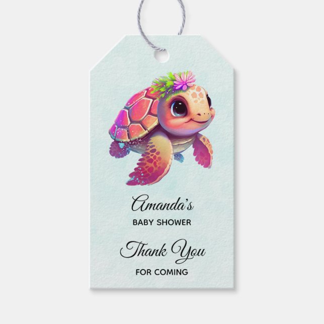 Pink Sea Turtle Whimsical & Niedliches Party Viele Geschenkanhänger (Vorderseite)