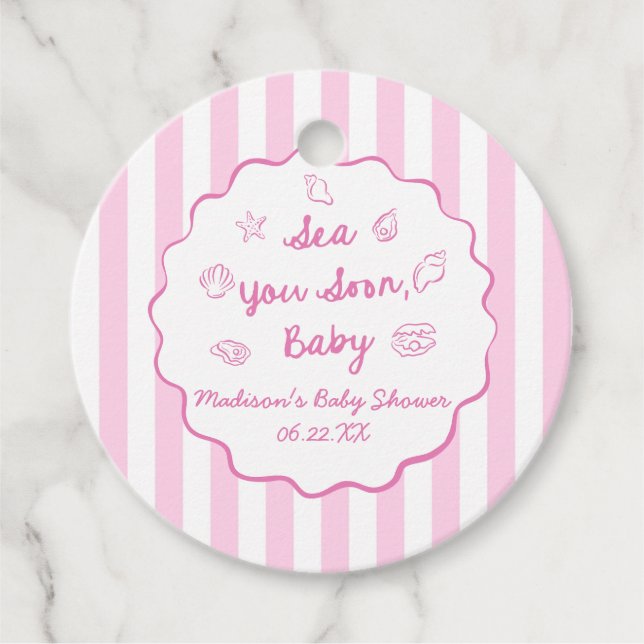 Pink Sea You Soon Baby Coastal Baby Shower Geschenkanhänger (Vorderseite)