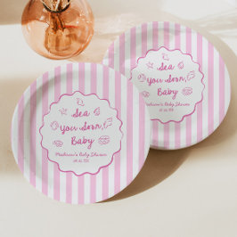 Pink Sea You Soon Baby Coastal Baby Shower Pappteller