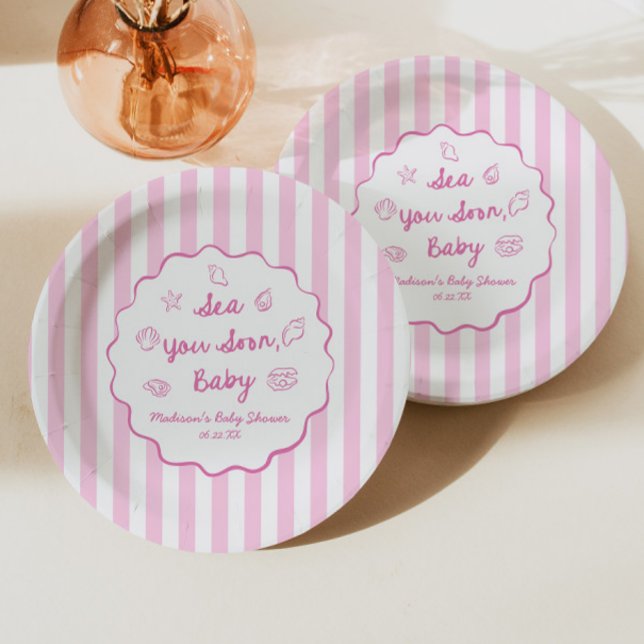 Pink Sea You Soon Baby Coastal Baby Shower Pappteller (Von Creator hochgeladen)