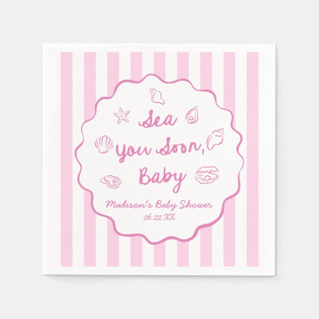 Pink Sea You Soon Baby Coastal Baby Shower Serviette (Vorderseite)