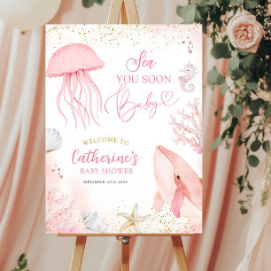 Pink Sea You Soon Baby Shower Willkommensschild Poster