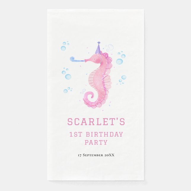 Pink Seahorse 1st birthday Serviette (Vorderseite)