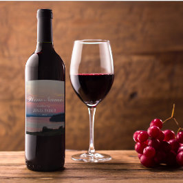 Pink Seascape Sunset Photo Personalized Weinetikett