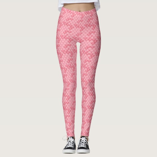 Pink Seashell Mermaid Scale Leggings Yoga Pants (Vorderseite)