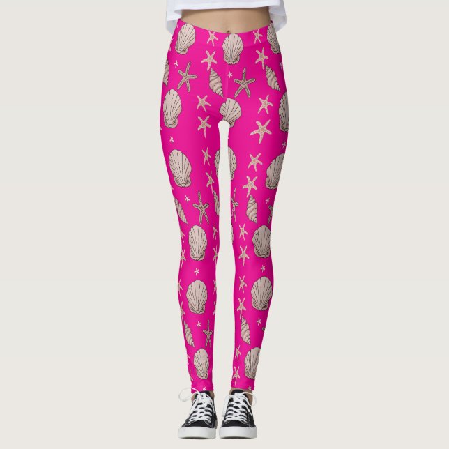Pink Seashell Pattern - Beach Vibes Summer Design Leggings (Vorderseite)