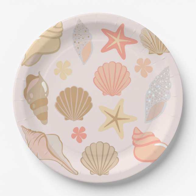 Pink Seashells Pattern Pappteller (Vorderseite)