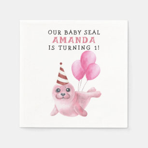 Pink Seehund 1. Geburtstag Unter dem Meer Serviette
