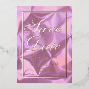 Pink Seide Save the Date Gold geprägt Folieneinladung
