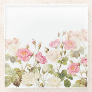 Pink Sepia Vintage Rose Wiese Illustration Glasuntersetzer