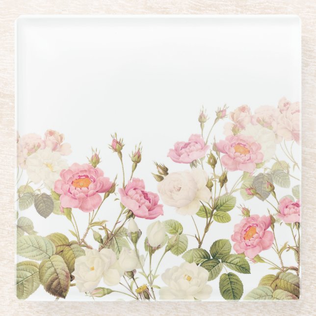 Pink Sepia Vintage Rose Wiese Illustration Glasuntersetzer (Vorderseite)
