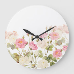 Pink Sepia Vintage Rose Wiese Illustration Große Wanduhr