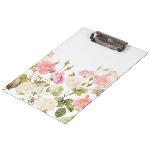 Pink Sepia Vintage Rose Wiese Illustration Klemmbrett