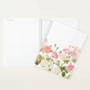 Pink Sepia Vintage Rose Wiese Illustration Planer