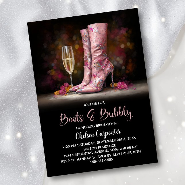 Pink Sequin Boots and Bubbly Bridal Shower Einladung (Von Creator hochgeladen)