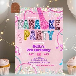 Pink Sequin Glitter Karaoke Party Birthday Invitat Einladung