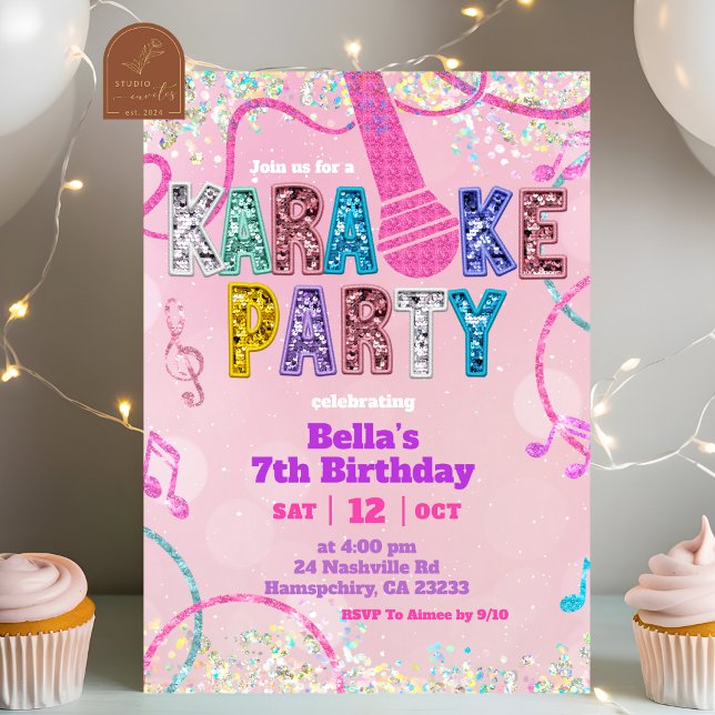 Pink Sequin Glitter Karaoke Party Birthday Invitat Einladung (Von Creator hochgeladen)