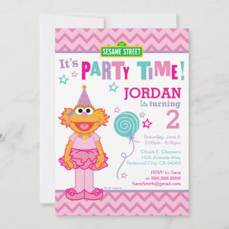 Pink Sesame Street Zoe Birthday Einladung