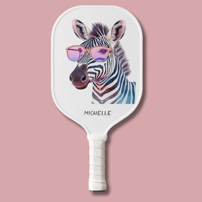 Pink Shades Albern Zebra Modern Monogram Pickleball Schläger (Von Creator hochgeladen)