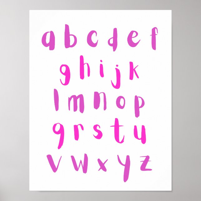 Pink Shades Alphabet Lowercase Buchstaben Kinderzi Poster (Vorne)