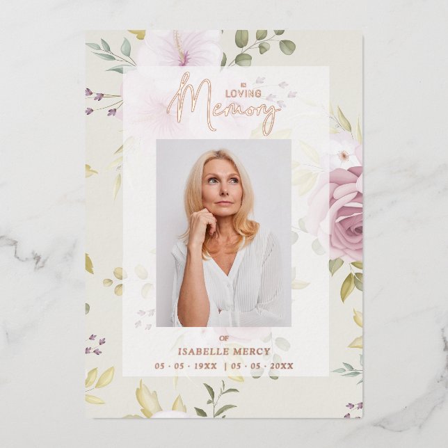 Pink Shades Botanical Floral Traditional Photo  Folieneinladung (Vorderseite)