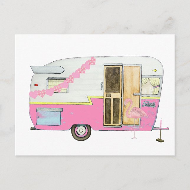 Pink She Shirt Camper Trailer Postkarte (Vorderseite)
