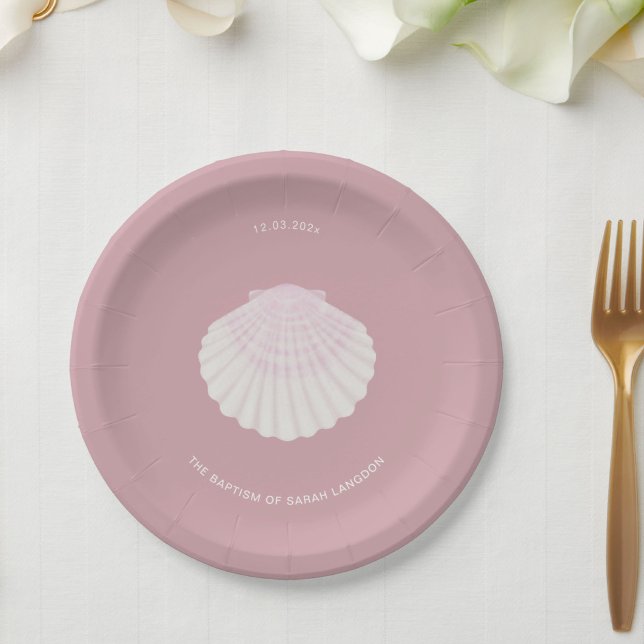 Pink shell baptism christening Paper Plate Pappteller (Von Creator hochgeladen)
