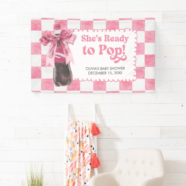 Pink She's Ready to Pop Baby Shower Banner (Insitu)
