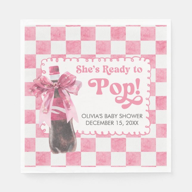 Pink She's Ready to Pop Baby Shower Serviette (Vorderseite)