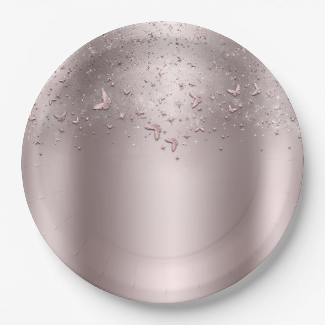 Pink Shimmer Flutter Schmetterling Sweet 16 Party Pappteller (Vorderseite)