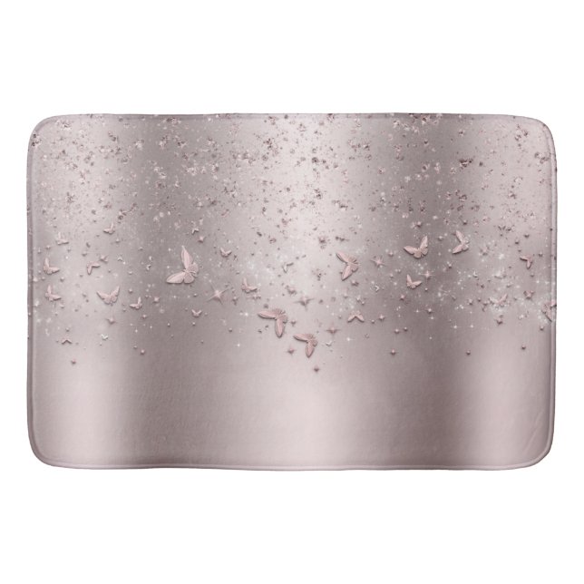 Pink Shimmer Glitzer Sparkett Butterfly Badematte (Vorderseite)