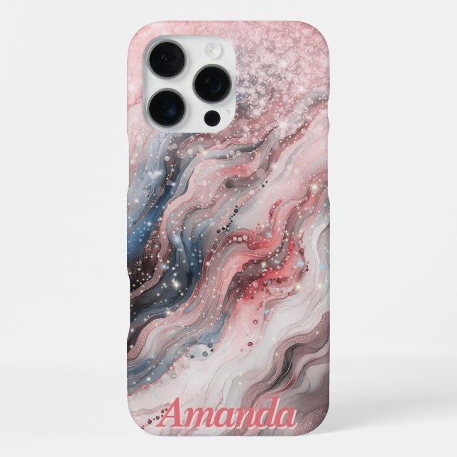 Pink Shimmer Marmor Personalisiert Handy Case iPhone Hülle (Rückseite)