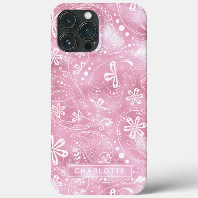 Pink Shimmer Modernes Girly Paisley Personalisiert Case-Mate iPhone Hülle (Rückseite)