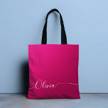 Pink Shimmer White Elegant Calligrafy Script Name<br><div class="desc">Pink Shimmer Weiß Stilvolles Kalligraphie Script Custom Personalisiert Add Your Own Name Monogram Tote Bag Bag bietet ein modernes und trendiges, einfaches und stilvolles Design mit Ihrem personalisierten Namen oder Initial in eleganter handgeschriebener Kalligraphie Schrift Typografie auf einem metallisch rosa Schimmer Hintergrund. Perfektes Geschenk zum Geburtstag, Weihnachten, Hochzeit, süße 16,...</div>