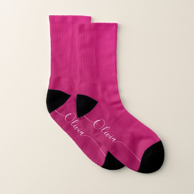 Pink Shimmer White Elegant Calligrafy Script Name Socken (Paar)