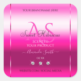 Pink Shimmery Product Labels Diamonds and Initials Quadratischer Aufkleber
