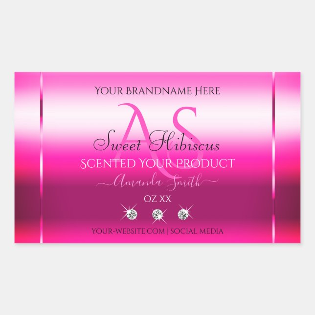 Pink Shimmery Product Labels Diamonds and Initials Rechteckiger Aufkleber (Vorderseite)