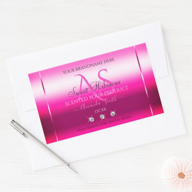 Pink Shimmery Product Labels Diamonds and Initials Rechteckiger Aufkleber (Umschlag)
