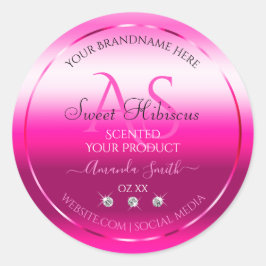 Pink Shimmery Product Labels Diamonds and Initials Runder Aufkleber