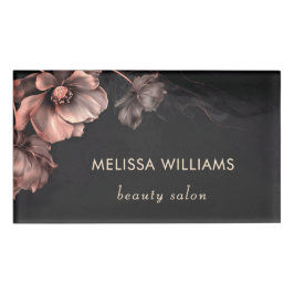 Pink Shiny Flowers Black  Namenschild