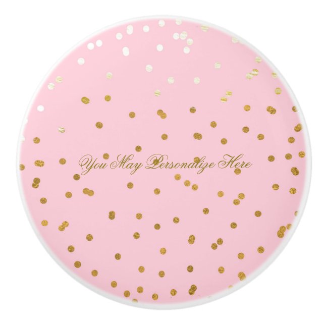 Pink & Shiny Gold Imitats Foil Confetti Dots Glam Keramikknauf (Vorderseite)