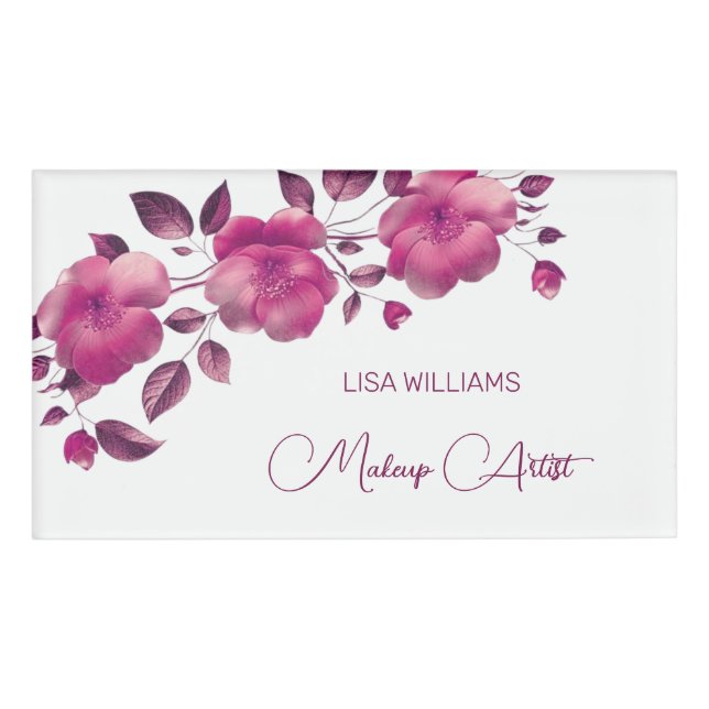 Pink Shiny Metallic Blume Namenschild (Vorderseite)