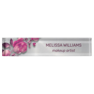 Pink Shiny Metallic Blume Silver Namensplakette