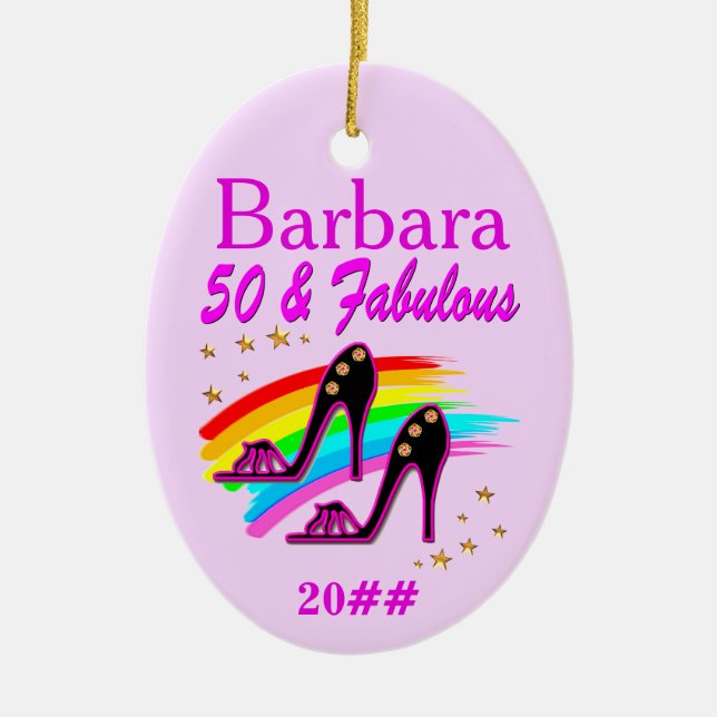 PINK SHOE QUEEN 50TH DATED & PERSONALISIERT ORNAME KERAMIK ORNAMENT (Vorne)