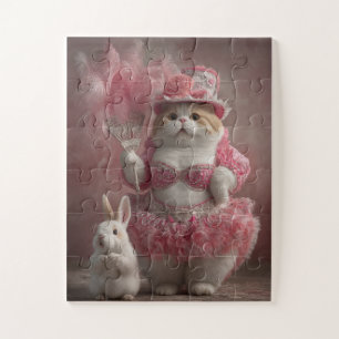Pink Showgirl Cat & Bunny - Niedlich Puzzle