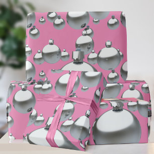 Pink Silber Baubles Weihnachtswrapping Paper Geschenkpapier