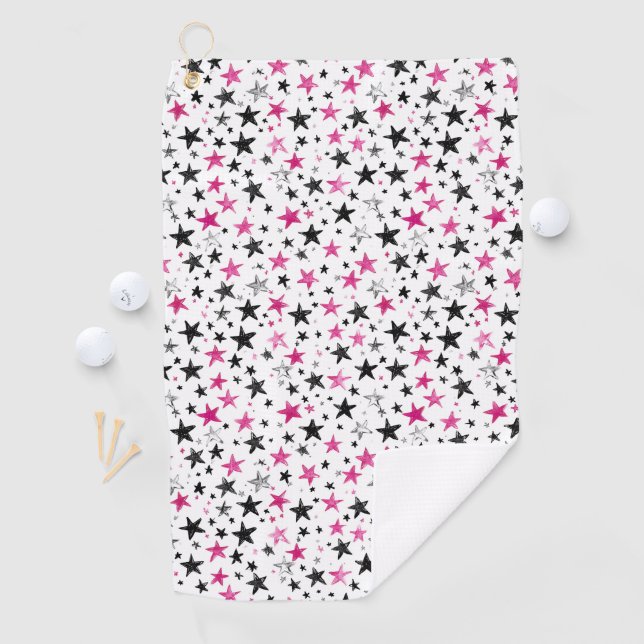  Pink Silber Black Stars  Golfhandtuch (Insitu)