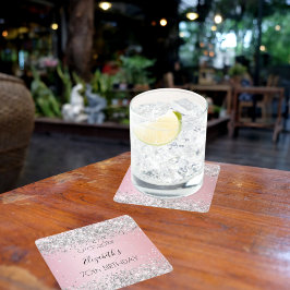 Pink silber Name elegante Geburtstag Rechteckiger Pappuntersetzer