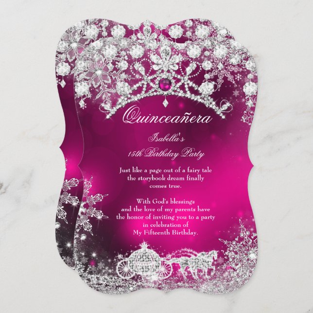 Pink silber Quinceanera 15. Winter Wonderland Einladung (Vorne/Hinten)