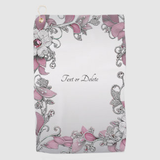 Pink Silber Weiße Blütenhandtuch Golfhandtuch